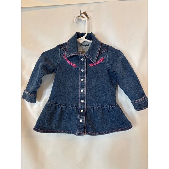 Wrangler Other - Wrangler Denim Dress Little Girls Sz 0-3 Mo Western Wear Pearl Snap